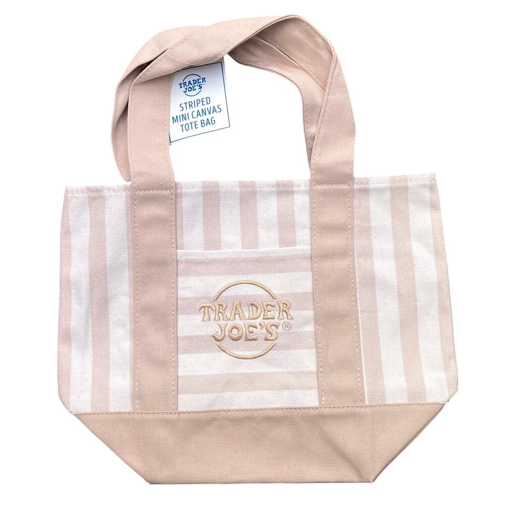 Trader Joe's Mini Canvas Tote Tan Stripe NWT Summer 2026 NWT